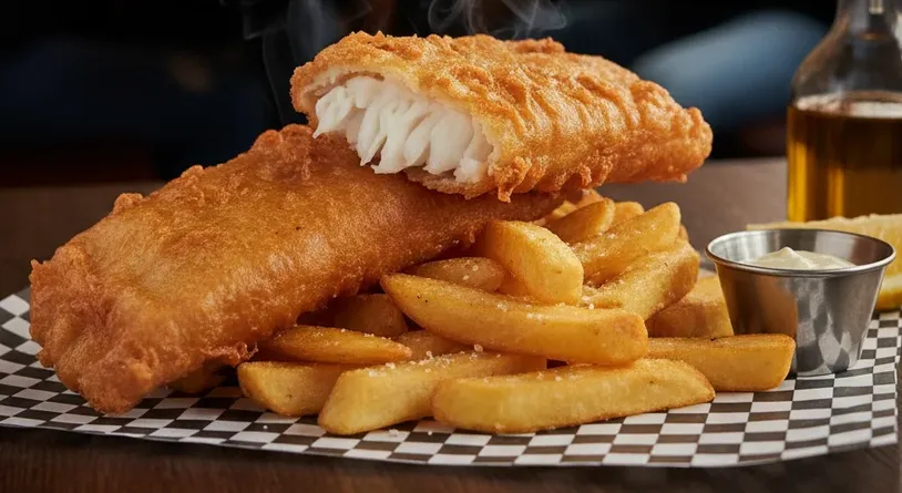 Classic Fish and Chips at OC WINGS Spruce Grove - beer battered fish with golden fries