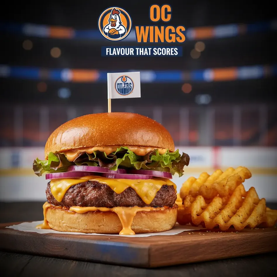 Gourmet Burgers at OC WINGS Spruce Grove - Oiler Bun of Glory series with premium toppings
